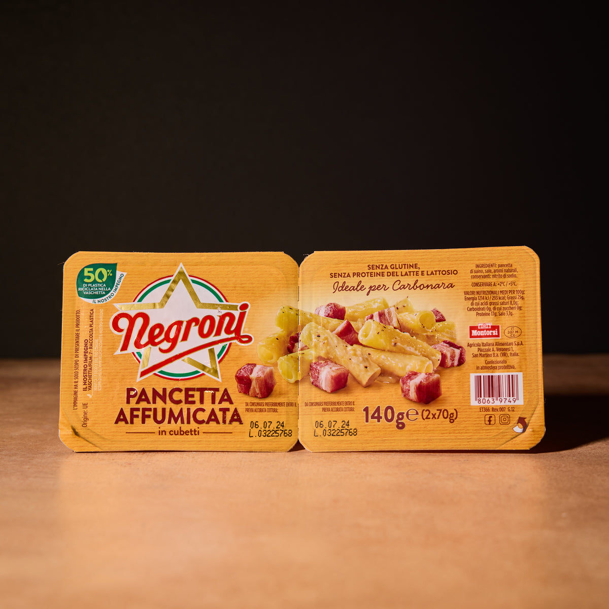 Negroni smoked pancetta cubes, 140g